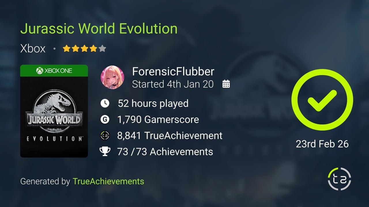 Jurassic World Evolution achievement summary